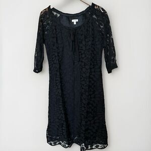 Garnet Hill Bohème Easy Lace Black Dress Size 4 Womens Knee Length 3/4 Sleeve